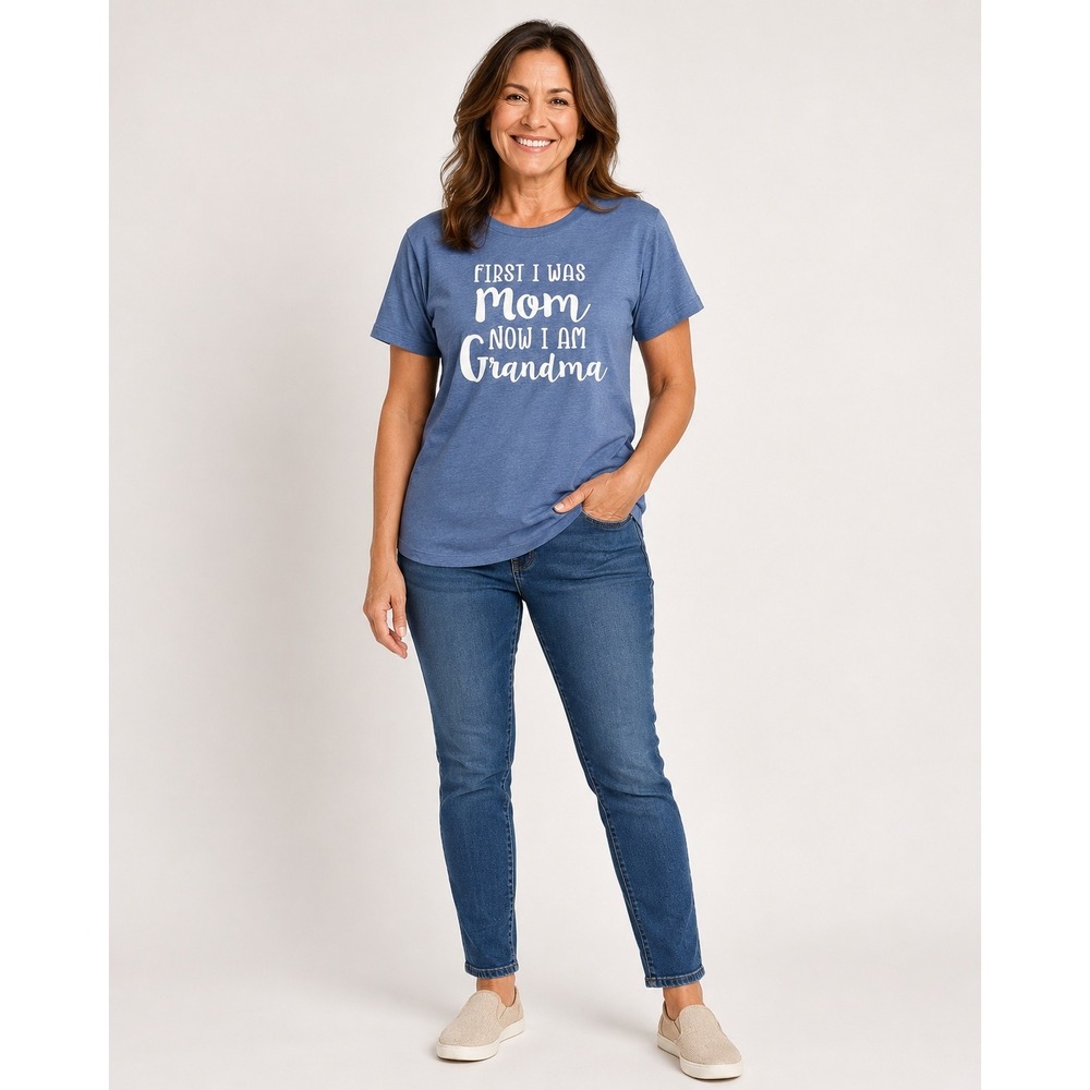 PositiviTees Large 12/14 Blue First I Was Mom Now I Am Grandma Graphic T-Shirt